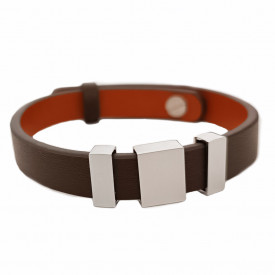 Mens Leather Bracelet engravable 3x ID plated