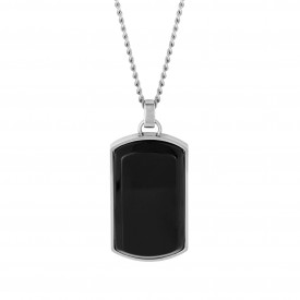 Steel Shiny Black Onyx Dog Tag