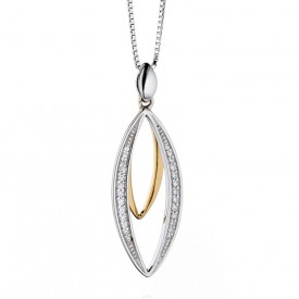 Silver and gold double marquise pendant with cz pave