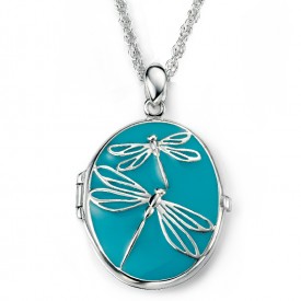 dragonfly blue enamel Locket
