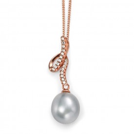 Rose Gold Plated Twisted Pave Clear CZ and Grey Freshwater Pearl Pendant