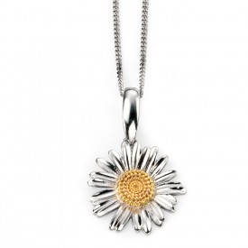Rhodium Plated Daisy Stud Pendant with yellow gold detail