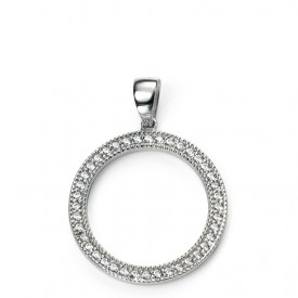 rhodium plated clear CZ open circle pendant