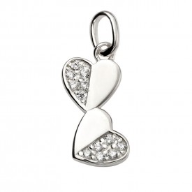 CZ half pave double heart drop pendant