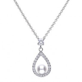 Pearl pendant silver with white shell pearl, white Diamonfire zirconia and teardrop shape