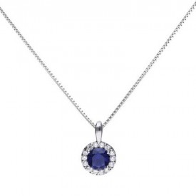Round pendant silver with blue Diamonfire zirconia and pave setting