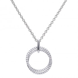 Round pendant silver with white zirconia stones and two entwined circles