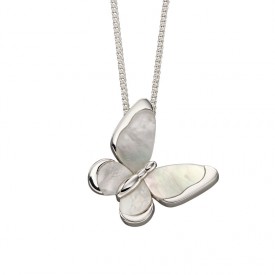 MOP butterfly, plain silver slider pendant