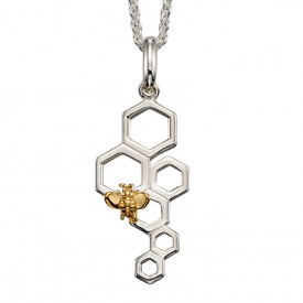 Honeycomb and bee silver and yellow gold platting pendant