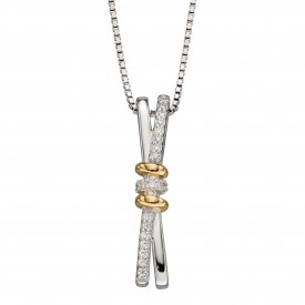 Connected rings with yellow gold plate and CZ  pendant