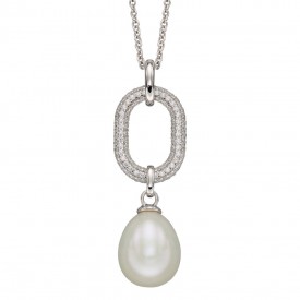 White Fresh water pearl Pave Link oval Pendant