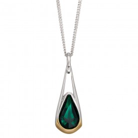 Elongated Drop Emerald crystal with Yellow gold plate Pendant