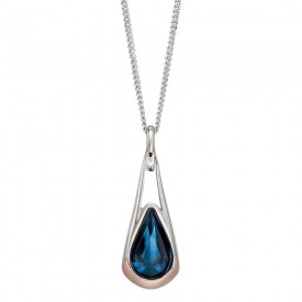 Elongated Drop Montana crystal with Rose gold plate Pendant