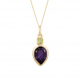 Iris Drop Pendant w/ Amethyst + Peridot gold plate