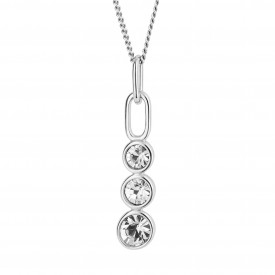 Mixed Connections Chain and Clear Crystal Preciosa in Plain Silver Pendant