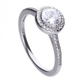 Ring silver with white Diamonfire zirconia, round ring head and pave setting