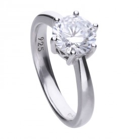 Solitaire ring silver with white Diamonfire zirconia and prong setting
