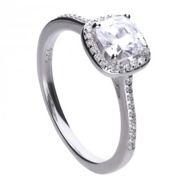 Ring silver with white Diamonfire zirconia, square ring head and pave setting