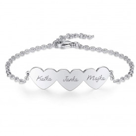 Stainless Steel Woman Engravable 3x Heart Bracelet 