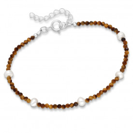 Sterling Silver Bracelet with Freshwater Pearls and Tiger's eye