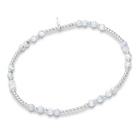 Sterling Silver Elastic Ball Bracelet with Rainbow Moonstone