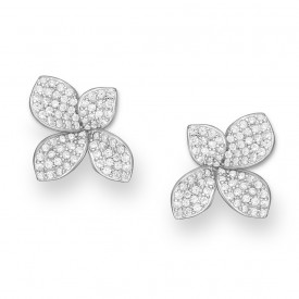  Sterling Silver Flower Push-Back Earrings, Decorated with CZ