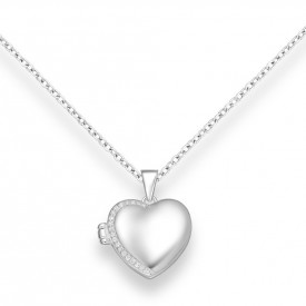 Sterling Silver Heart Engravable Locket Pendant with CZ