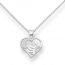 Sterling Silver Heart, Moon and Sun Pendant CZ
