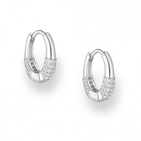 Sterling Silver Hoop Earrings, Decorated with CZ