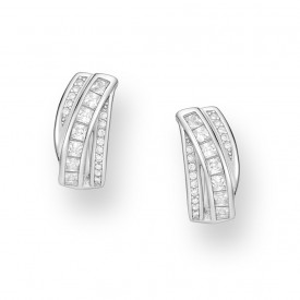 Sterling Silver Omega Lock Earrings, Decorated with CZ 