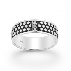 Sterling Silver Oxidized Ring, Decorated with CZ Simulated Diamonds