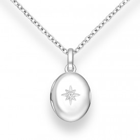 Sterling Silver Star Locket Pendant, Decorated with CZ 
